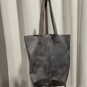 Latico for Anthropologie Grey Genuine Leather Whipstitched Braided Tote